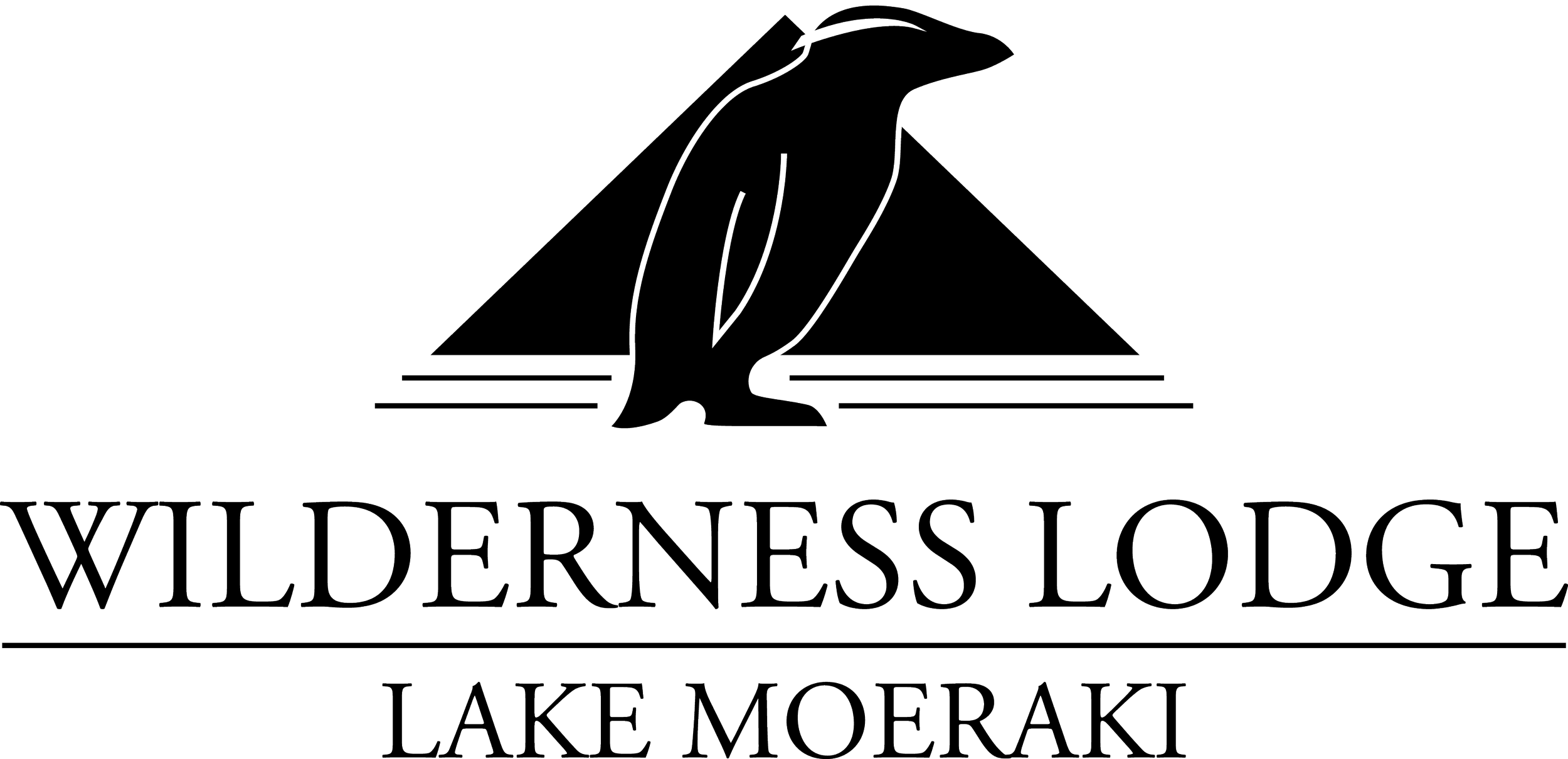 Wilderness Lodge Lake Moeraki logo featuring a penguin and mountain design.