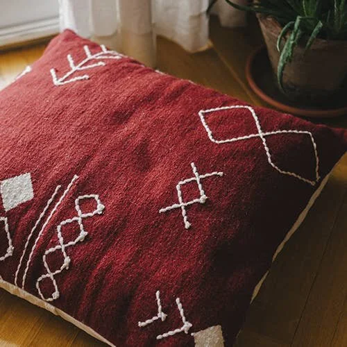 Scattered Stitch Pillow Cover, Burgundy