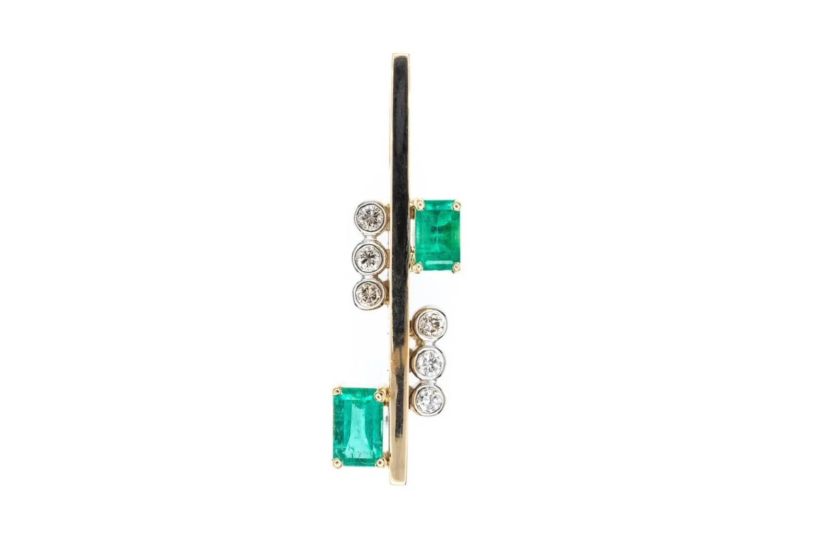 (T)White Yellow Gold Diamond Emerald Linear Drop Slider Pendant