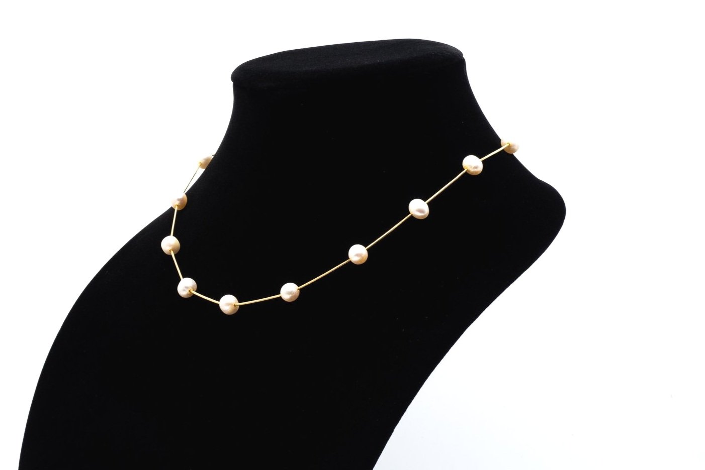 (S)Yellow Gold Freshwater Cultured Pearl Station Necklace