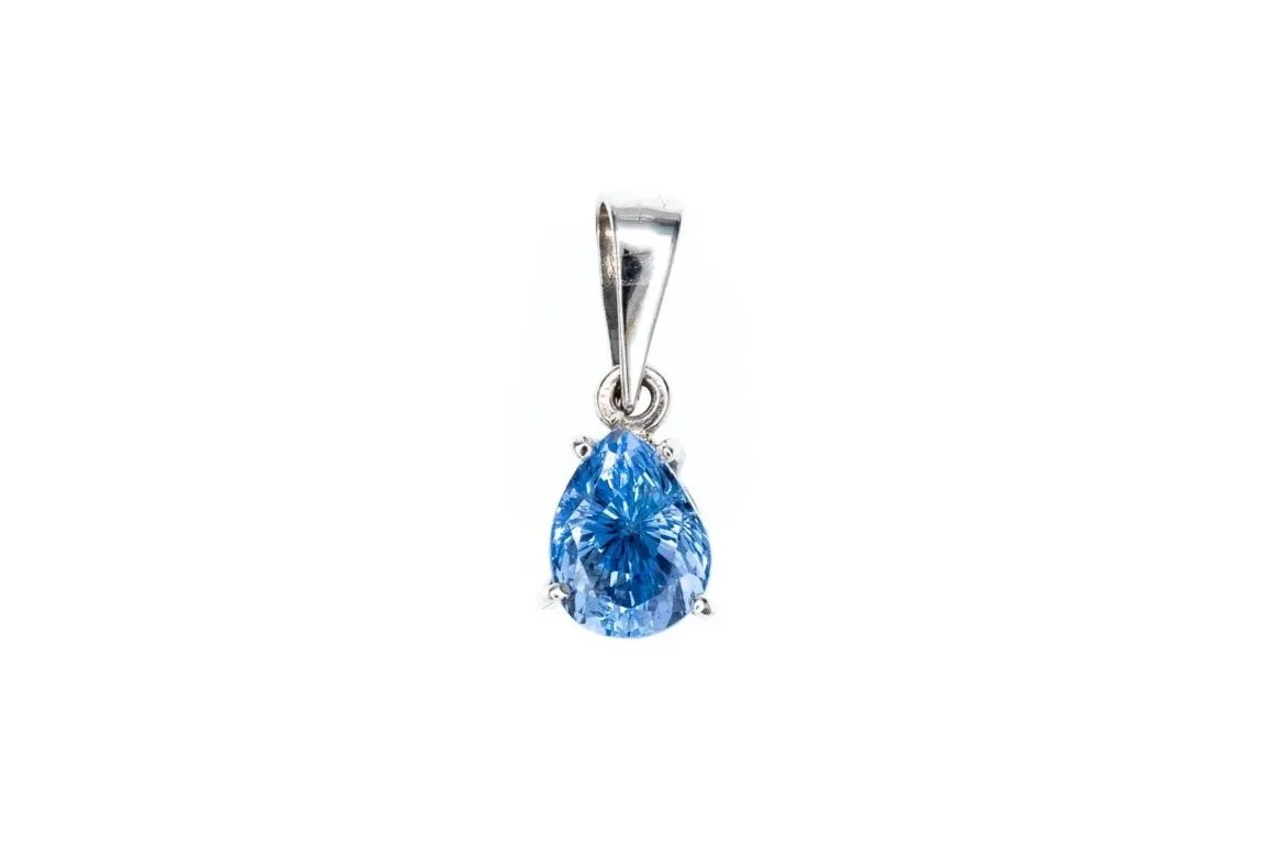 (T)White Gold Solitaire Sapphire Drop Dangle Pendant