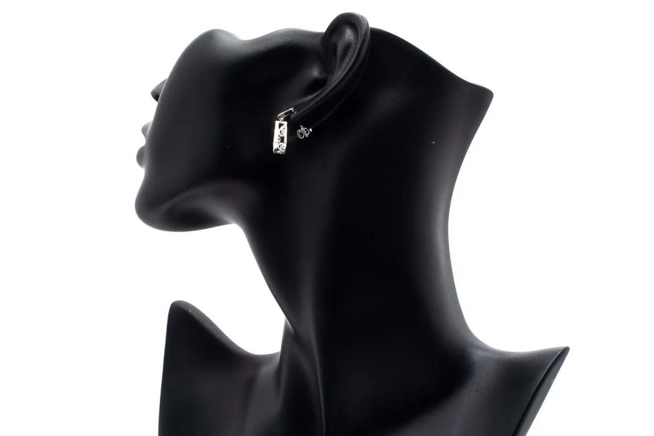 (B)White Gold Diamond Drop Dangle Stud Earrings