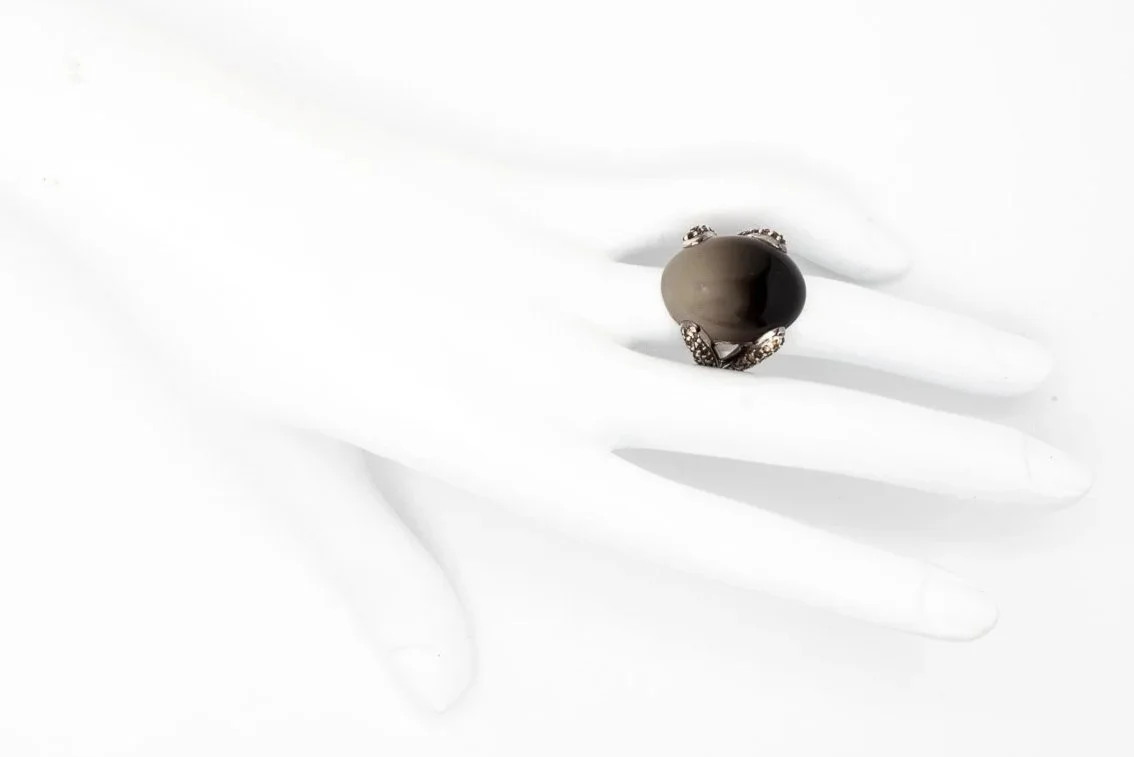 (H)Sterling Silver Smoky Quartz John Hardy Designer Celestial Orb Ring