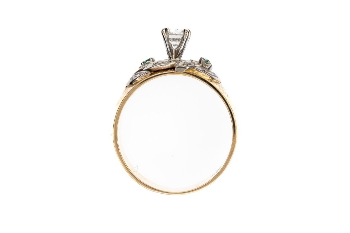 (F)Yellow White Gold Emerald Multi Diamond Ring