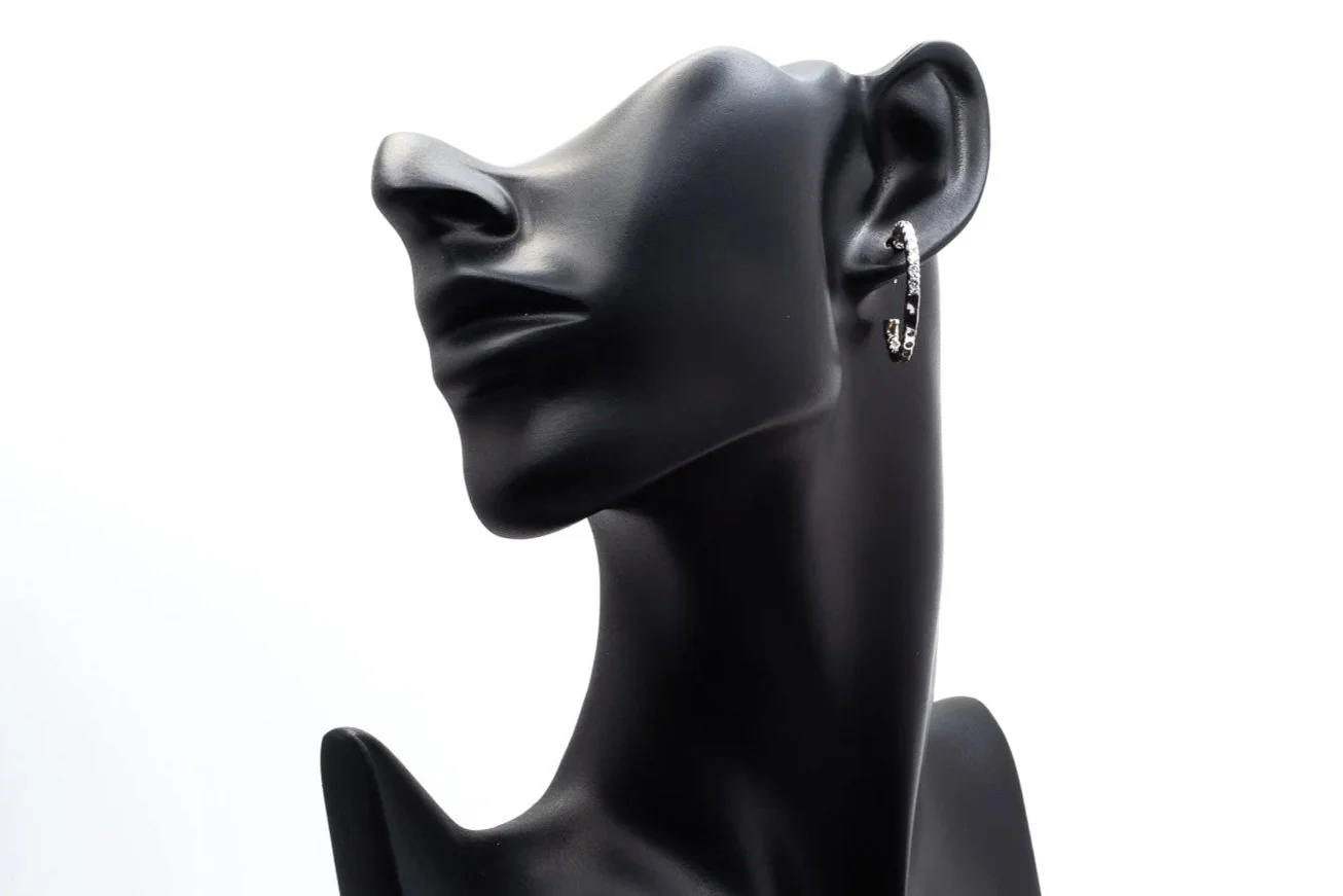 (F)White Gold Round Brilliant Cut Hinged Back Hoop Earrings