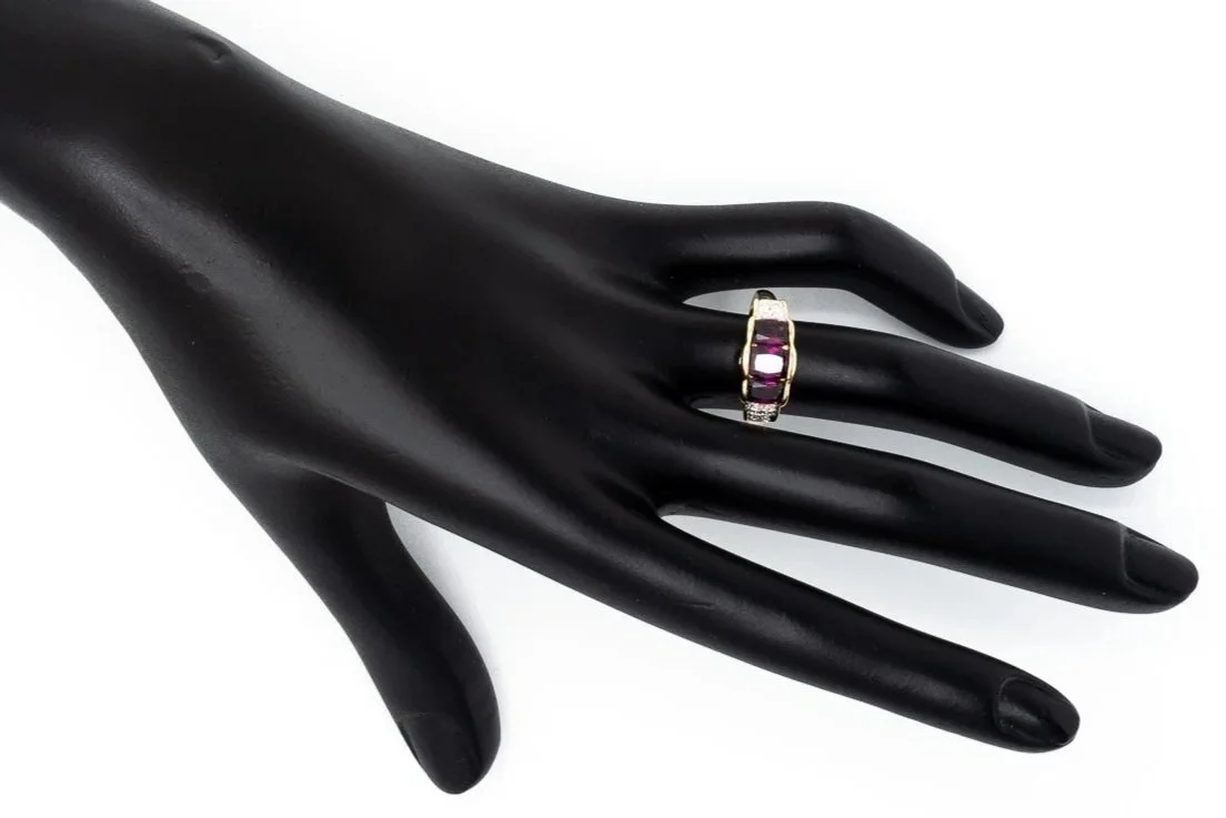 (H)Yellow Gold Diamond Rhodolite Garnet Gemstone Ring