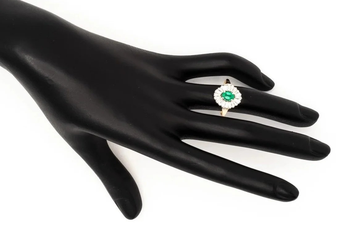 (H)Yellow White Gold Diamond Emerald Cluster Gemstone Ring