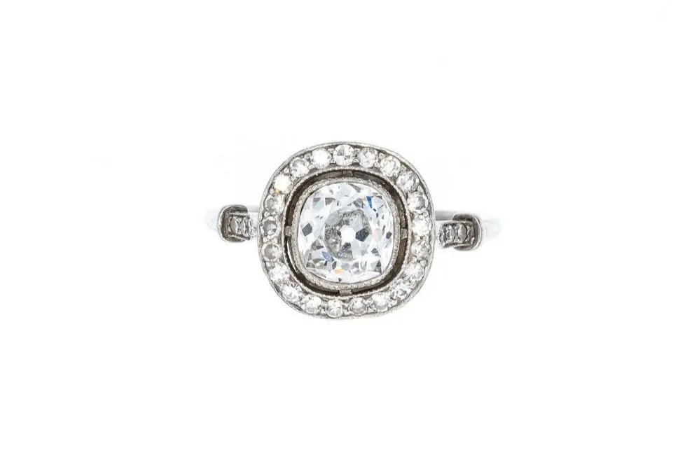 (T)Platinum Old Mine Cut Antique Engagement Ring