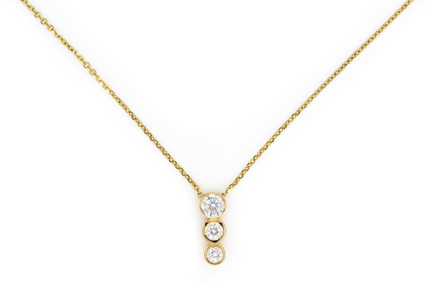 (T)Yellow Gold Round Brilliant Cut Diamond Linear Drop Slider Pendant