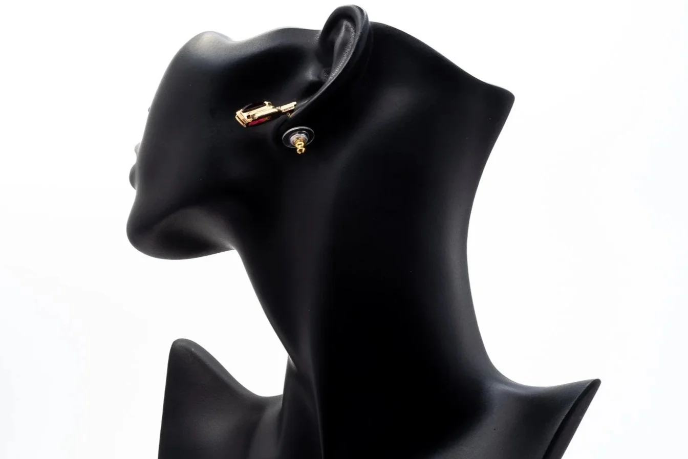 (B)Yellow White Gold Diamond Rhodolite Garnet Drop Stud Earrings