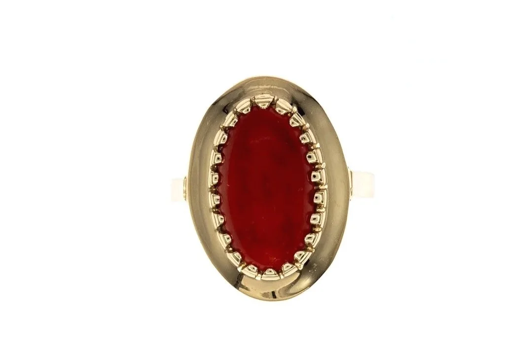 (T)Yellow Gold Solitaire Coral Gemstone Ring