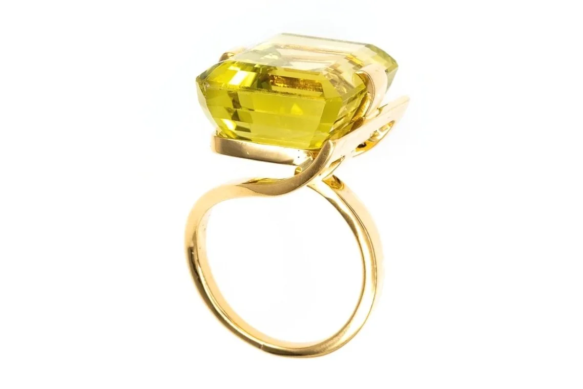 (F)Yellow Gold Solitaire Heliodor Golden Beryl Gemstone Ring