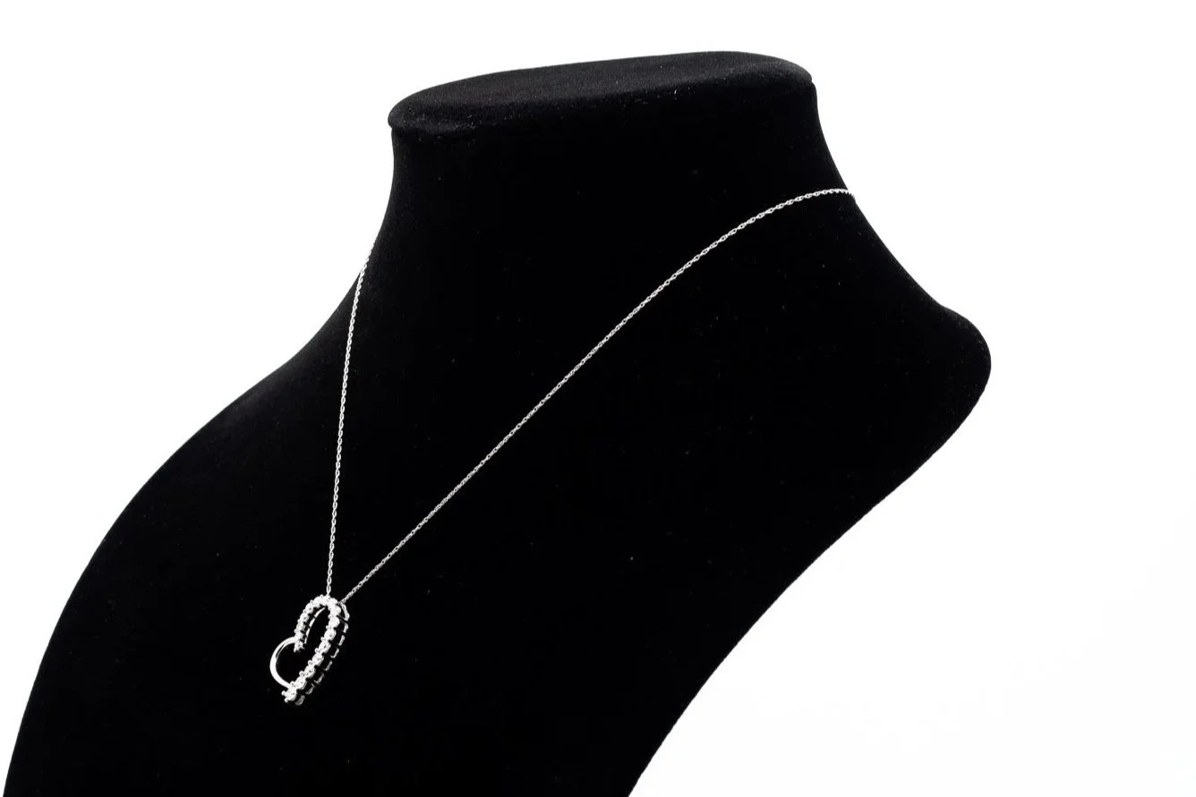 (S)White Gold Round Brilliant Cut Heart Slider Pendant