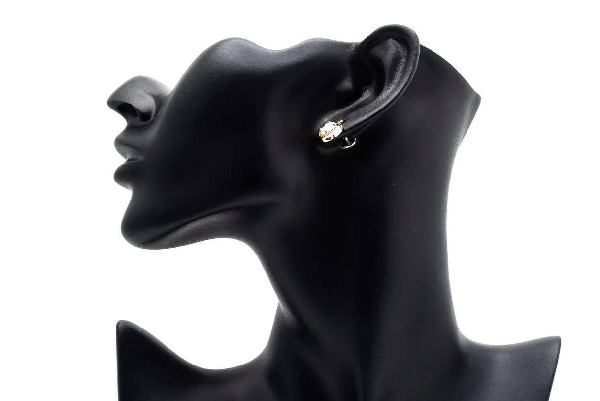 (S)White Yellow Gold Diamond White Opal Stud Earrings