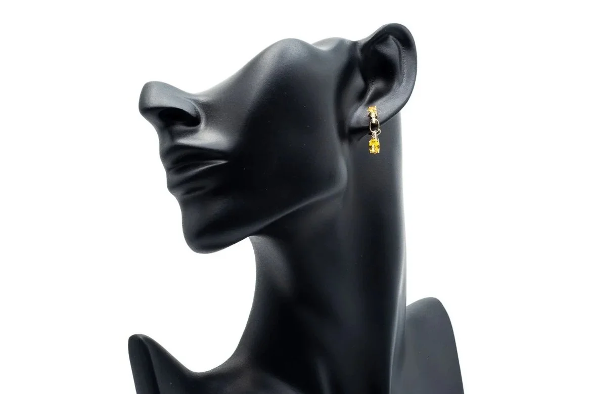 (F)Yellow Gold Diamond Yellow Sapphire Drop Dangle Stud Earrings