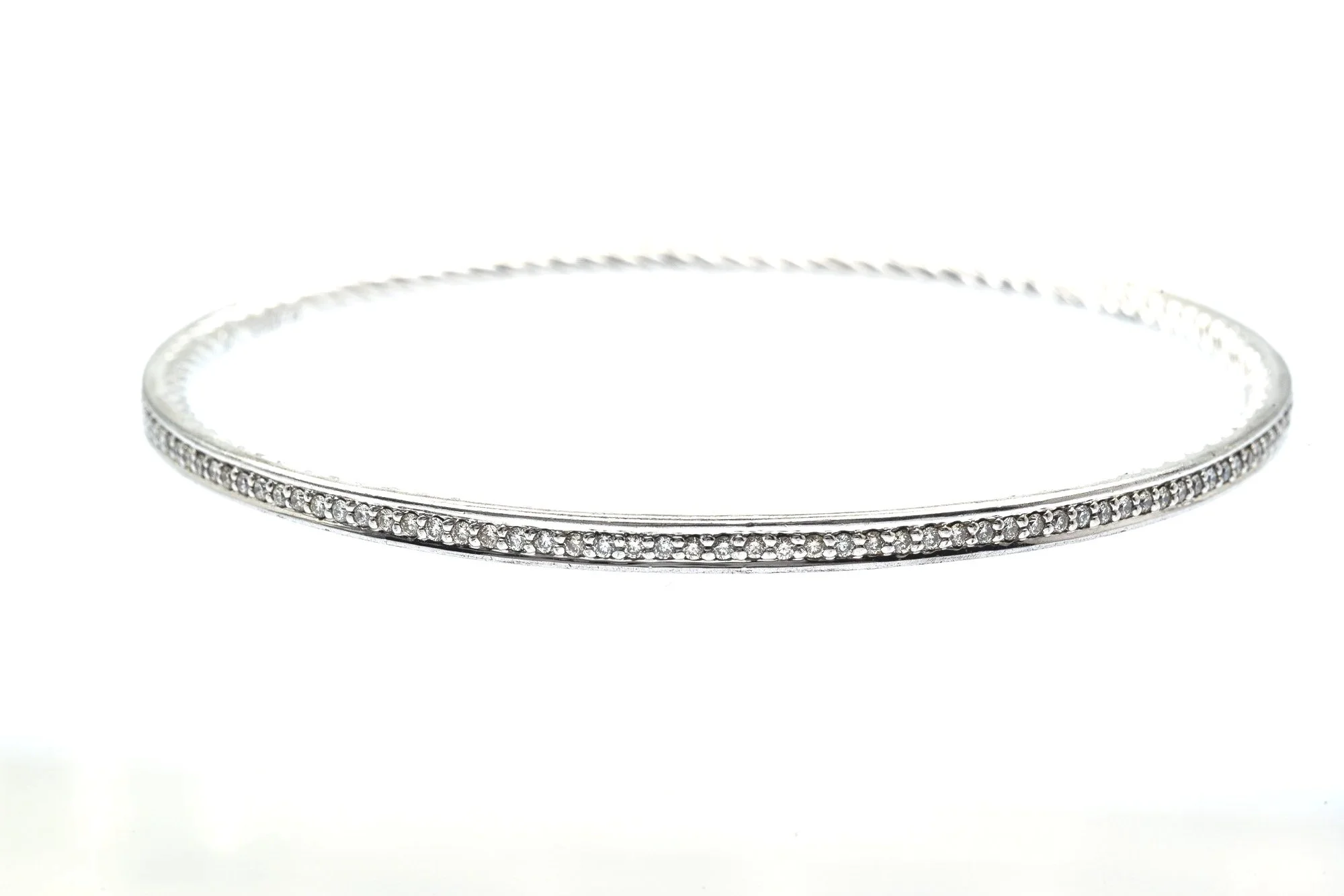 (F)Sterling Silver Round Brilliant Cut Diamond David Yurman Designer Bangle Bracelet