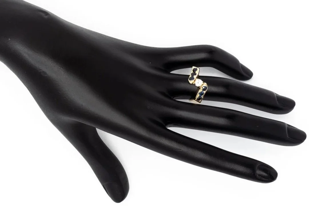 (H)Yellow White Gold Diamond Sapphire Gemstone Ring