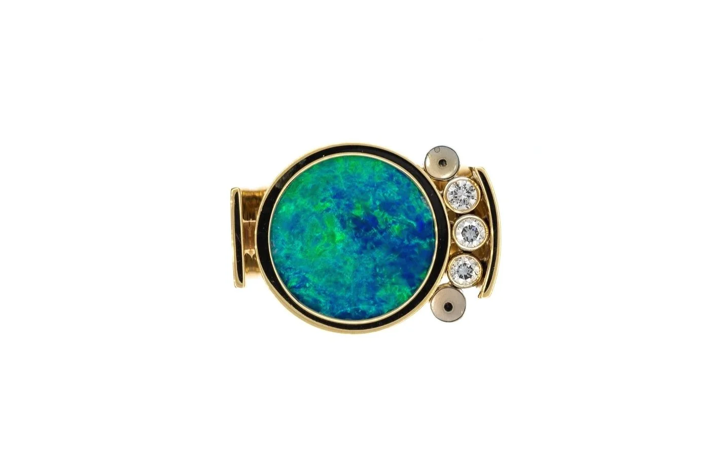 (T)Yellow Gold Diamond Opal Doublet Gemstone Ring