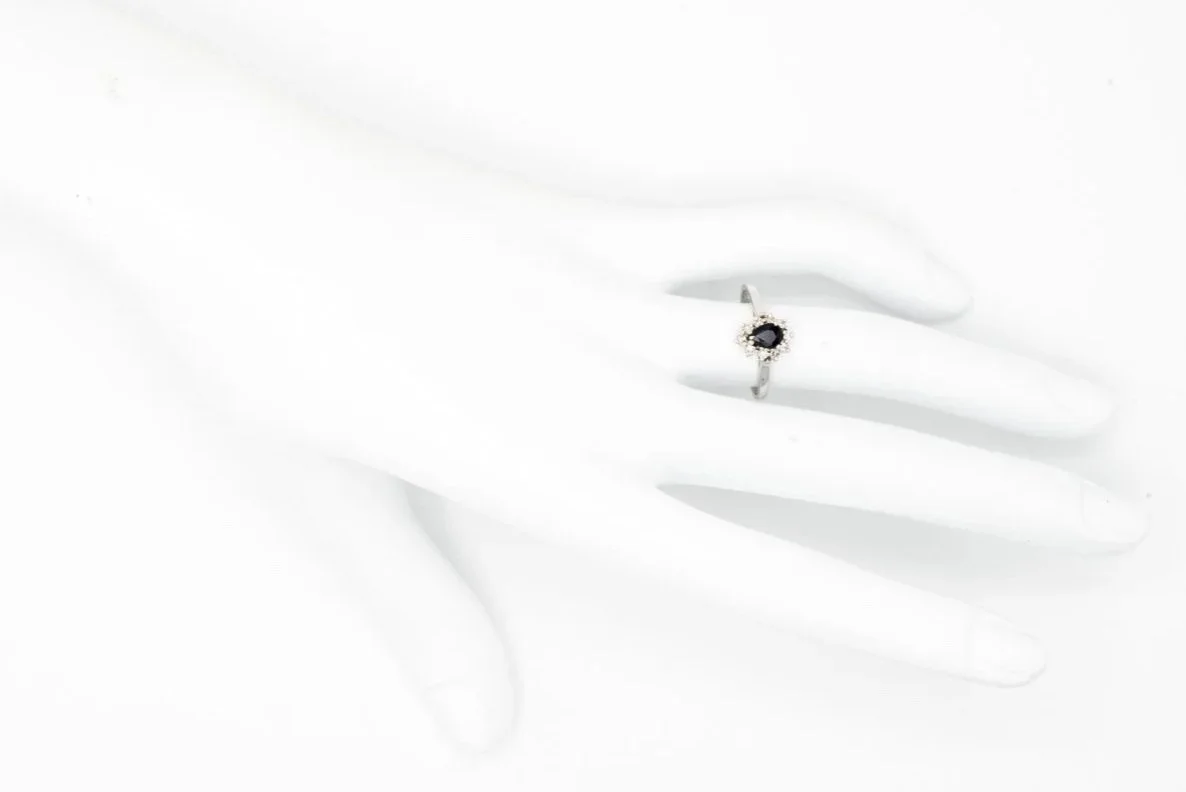 (H)White Gold Diamond Sapphire Gemstone Ring