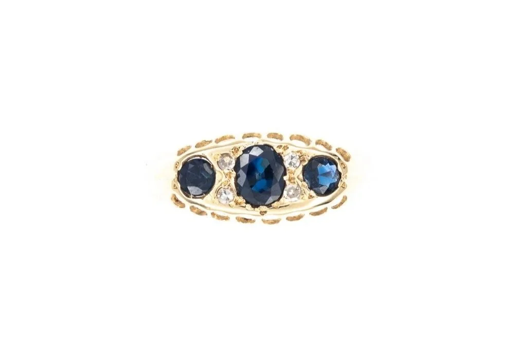 (T)Yellow Gold Diamond Sapphire Gemstone Ring
