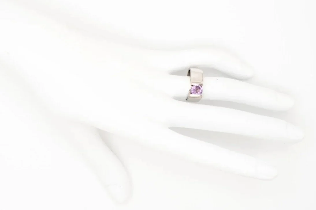 (H)White Gold Solitaire Kunzite Gemstone Ring