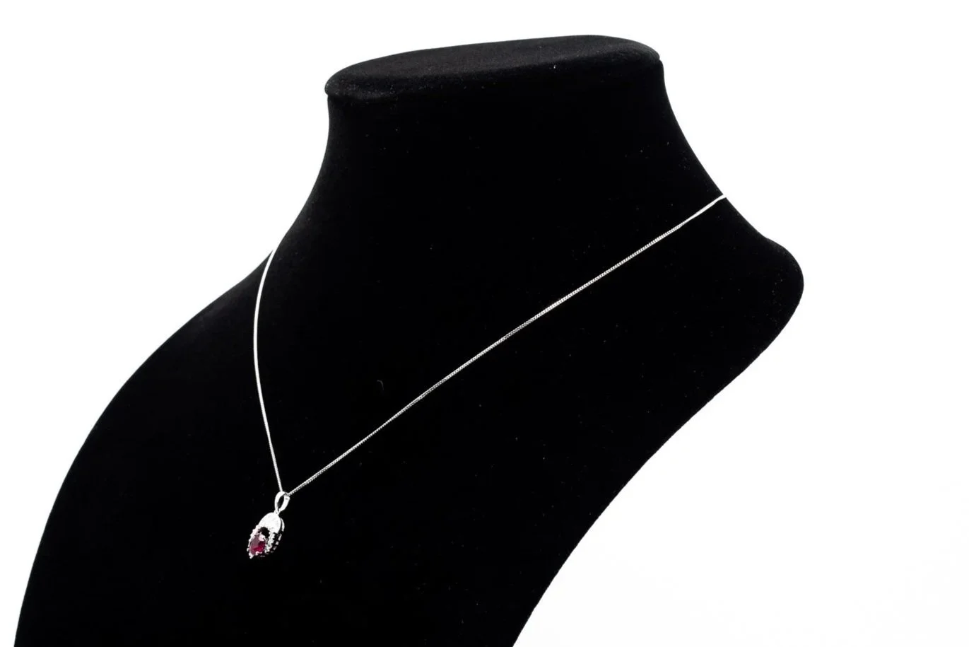 (S)White Gold Diamond Ruby Drop Dangle Pendant