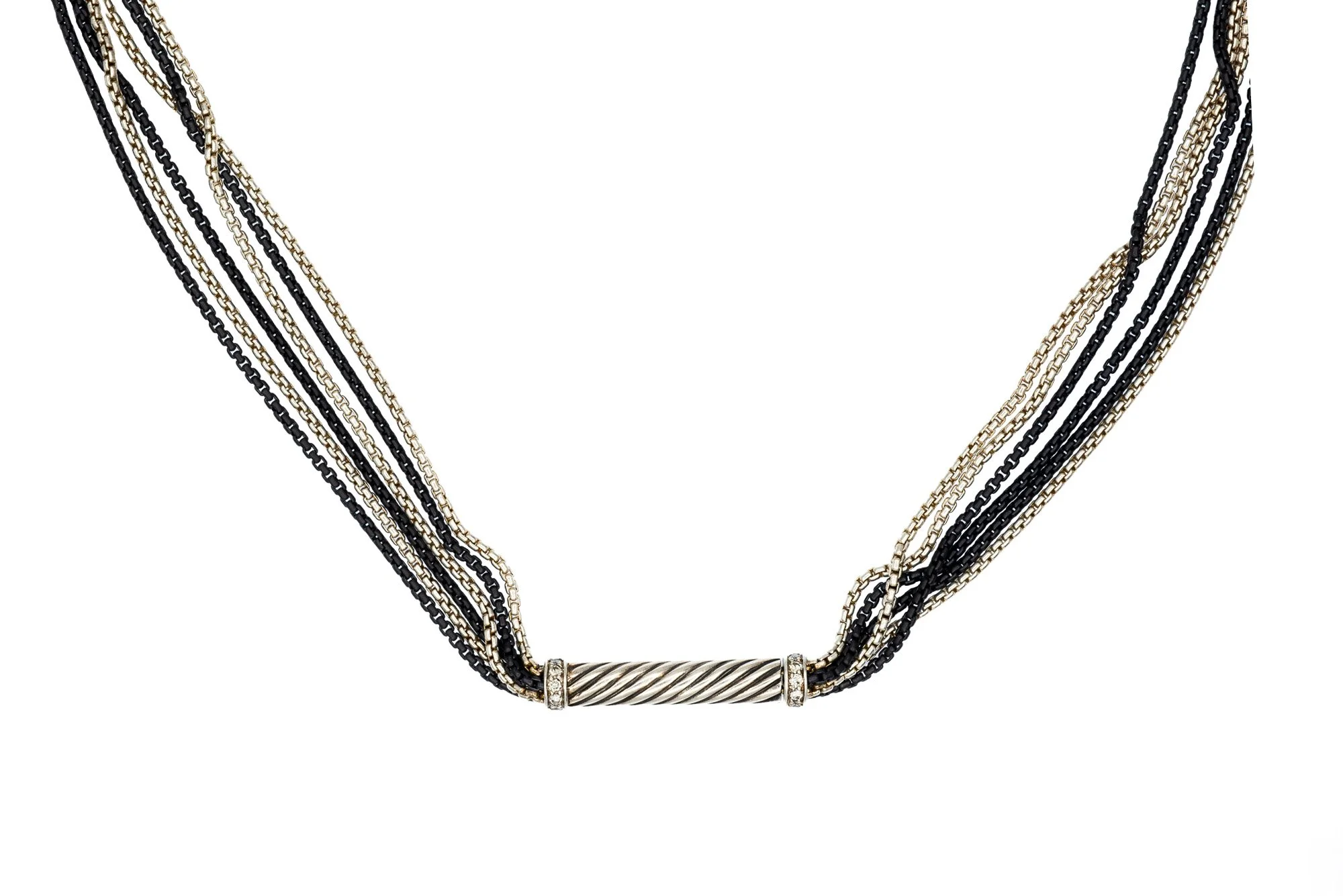 (T)Sterling Silver Diamond David Yurman Designer 6 Strand Necklace