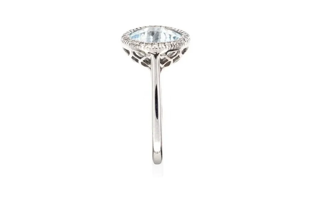 (S)White Gold Diamond Aquamarine Gemstone Ring