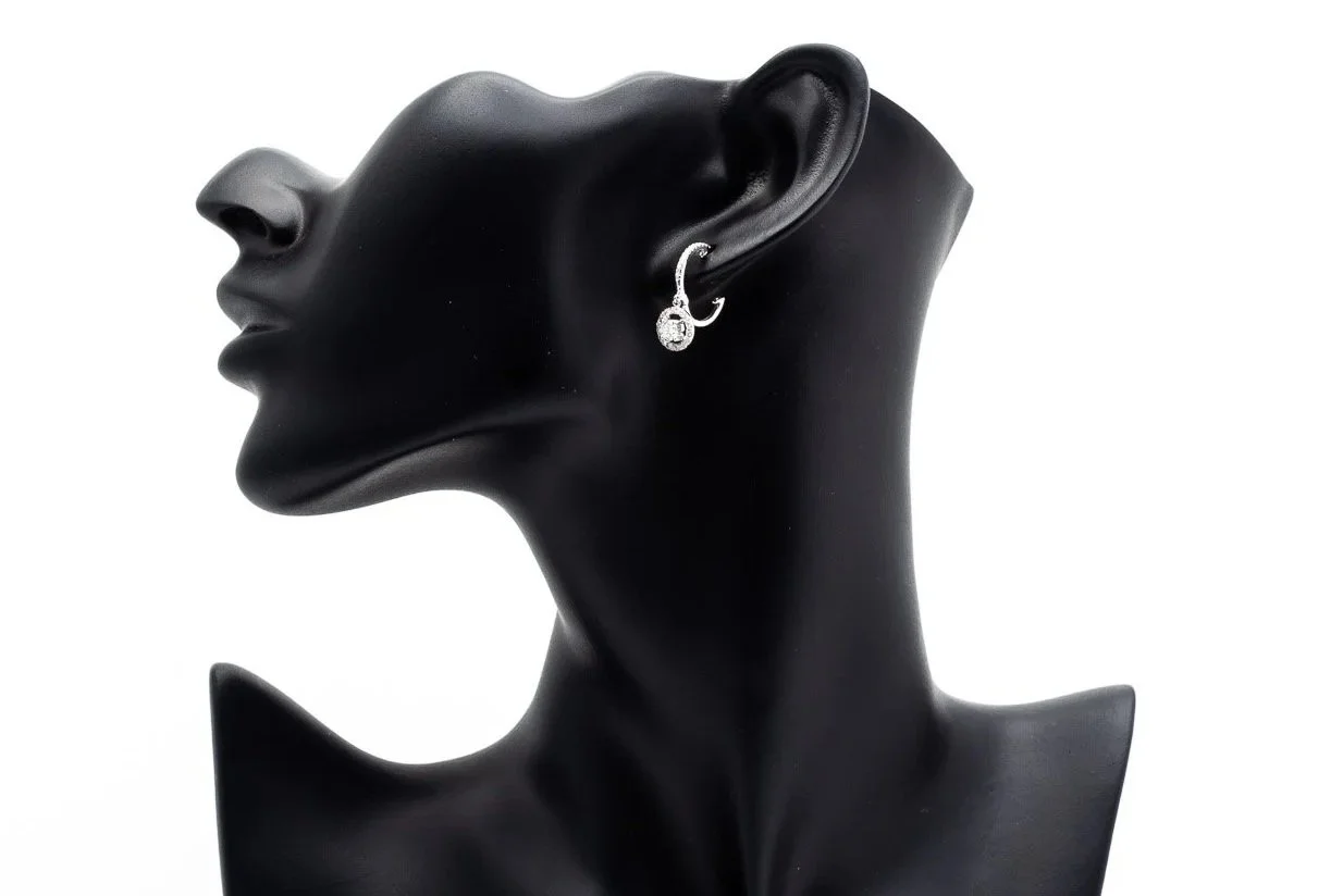 (S)White Gold Round Brilliant Cut Diamond Drop Dangle Stud Earrings