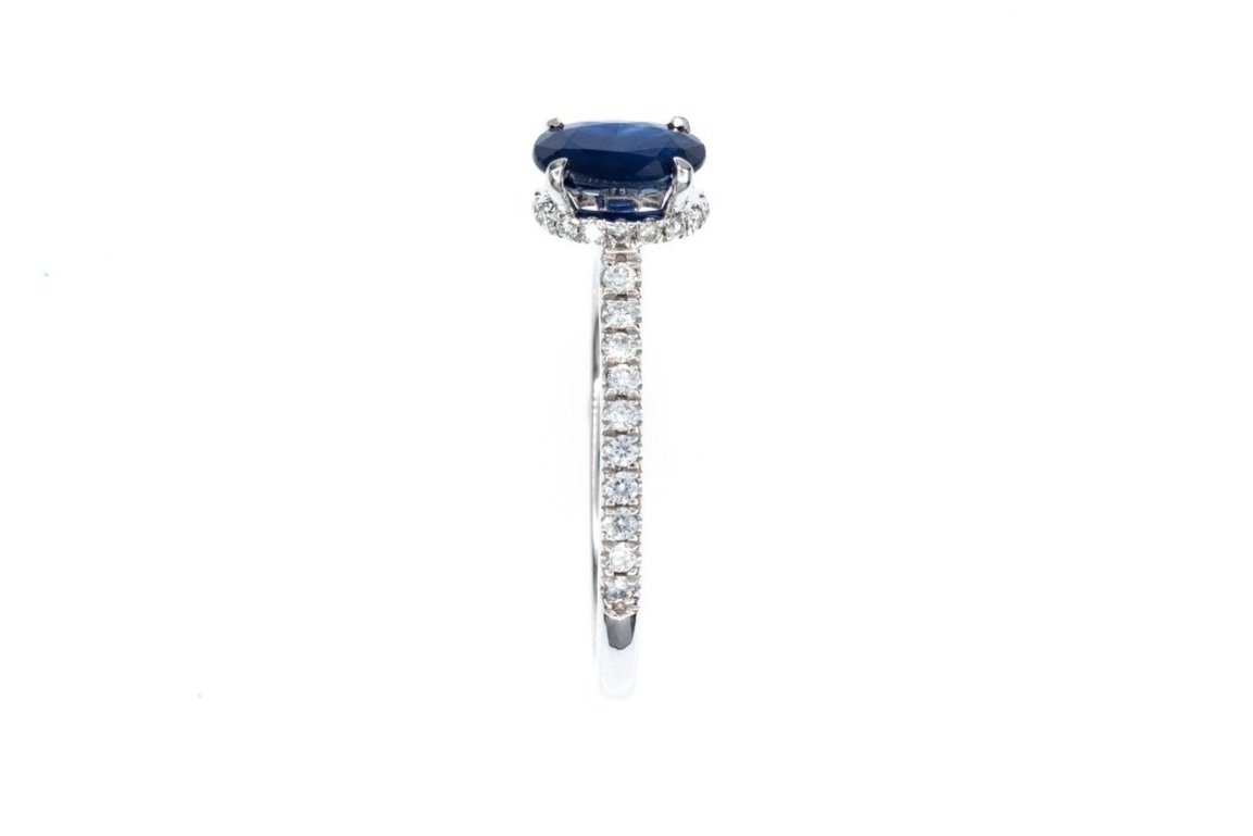(S)White Gold Diamond Sapphire Gemstone Ring