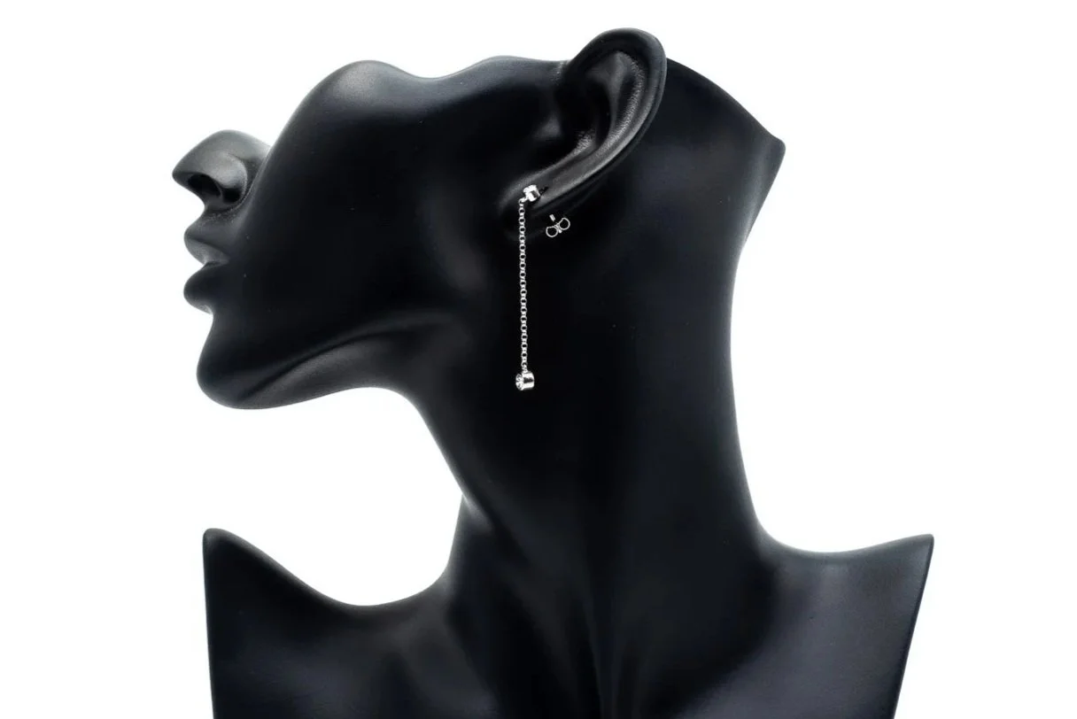 (S)White Gold Round Brilliant Cut Diamond Linear Drop Dangle Stud Earrings