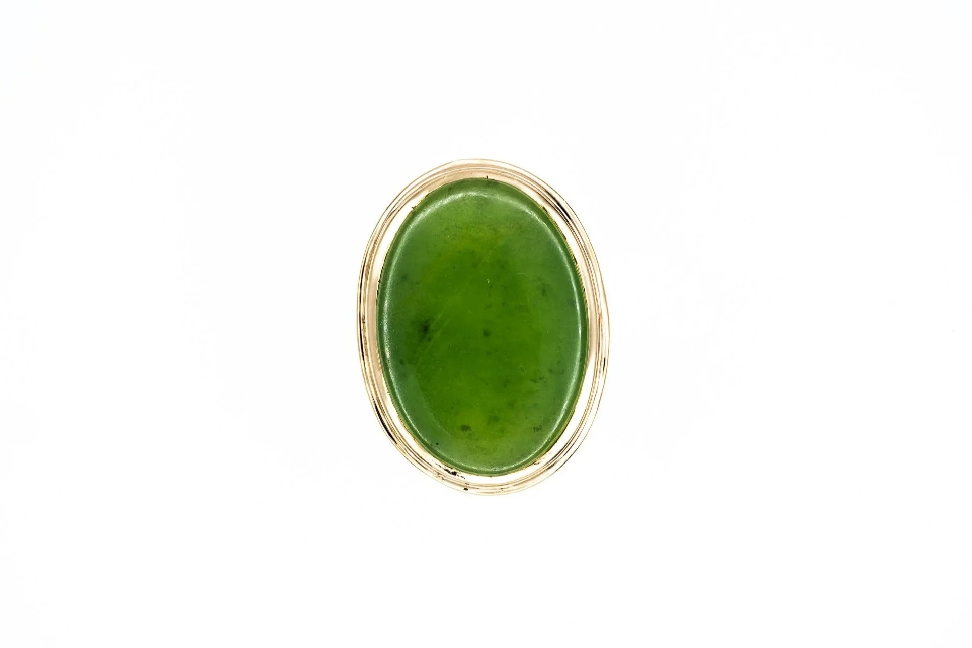 (T)Yellow Gold Solitaire Nephrite Jade Gemstone Ring