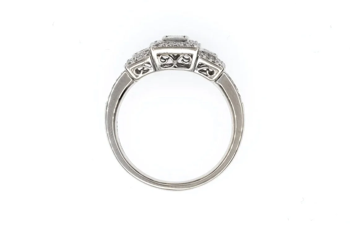 (F)White Gold Princess Cut Round Brilliant Cut Multi Diamond Ring