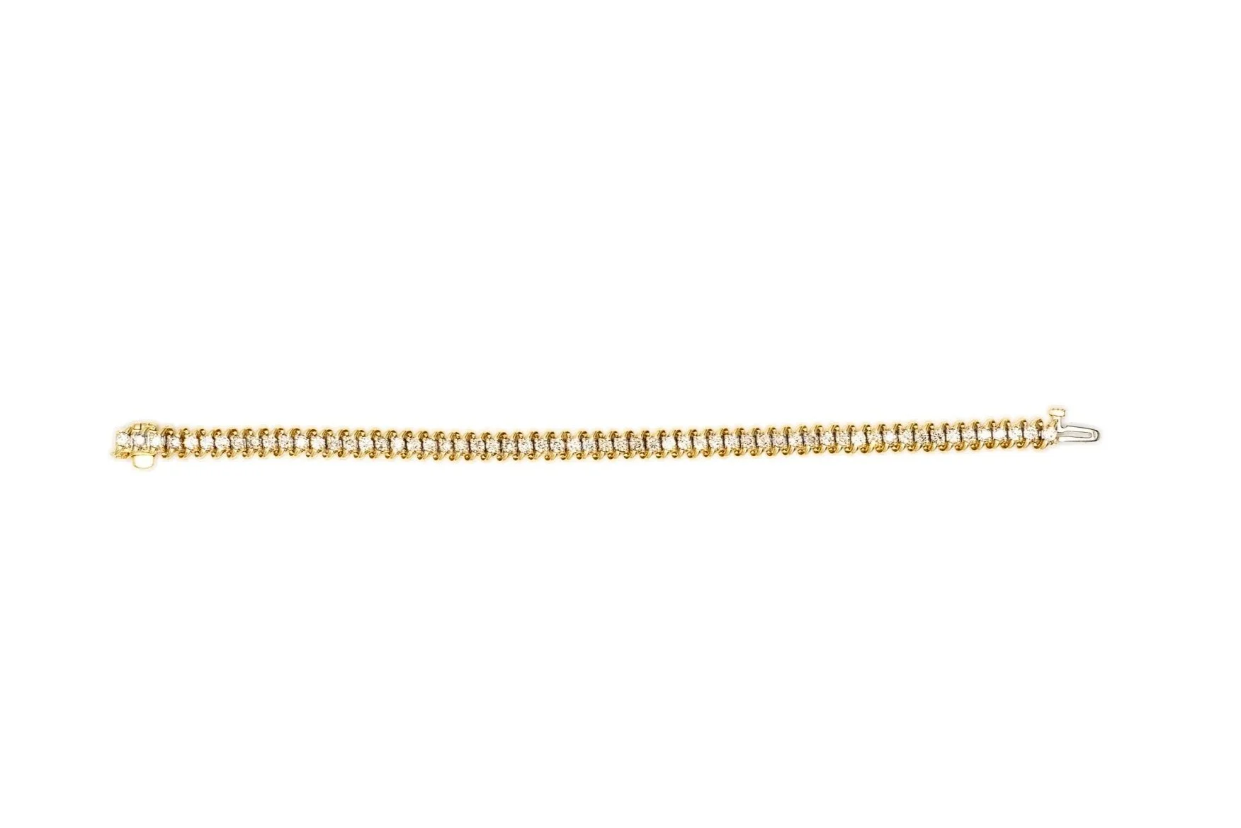 (T)Yellow White Gold Round Brilliant Cut Diamond Tennis Bracelet