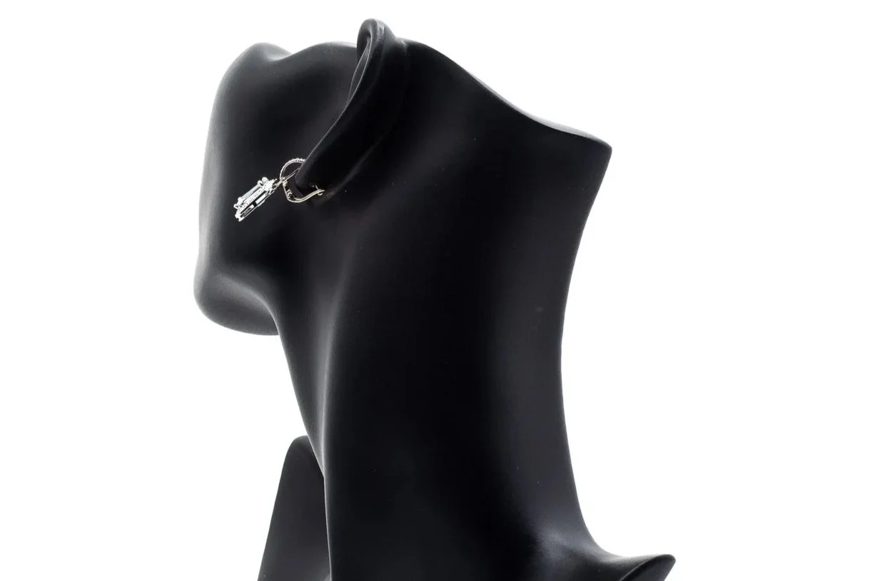 (B)White Gold Diamond Aquamarine Drop Dangle Lever Back Stud Earrings