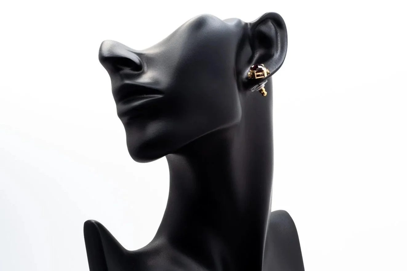 (F)Yellow White Gold Diamond Rhodolite Garnet Drop Stud Earrings