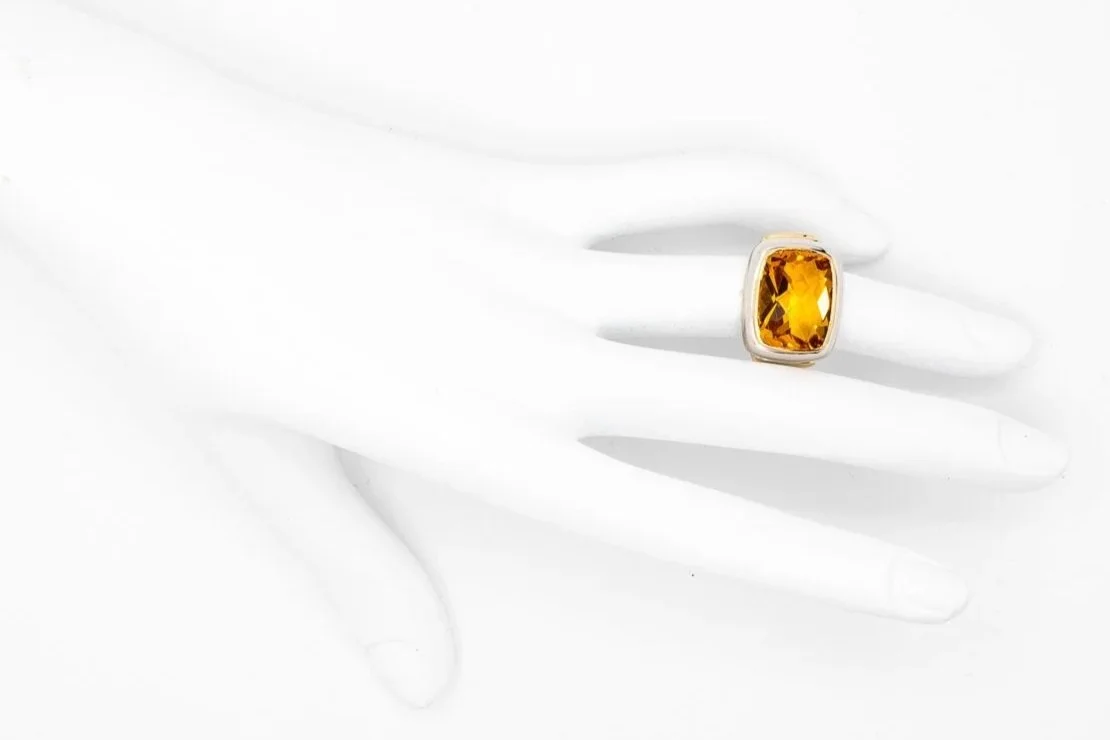 (Hw)White Yellow Gold Solitaire Citrine Gemstone Ring