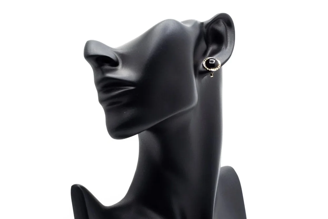 (F)Yellow Gold Diamond Black Onyx Stud Earrings