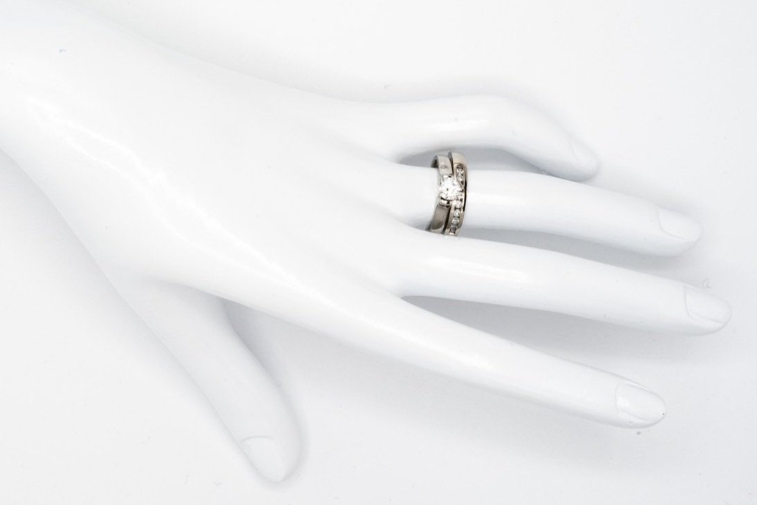 (H)White Gold Round Brilliant Cut Diamond Engagement Ring Wedding Band