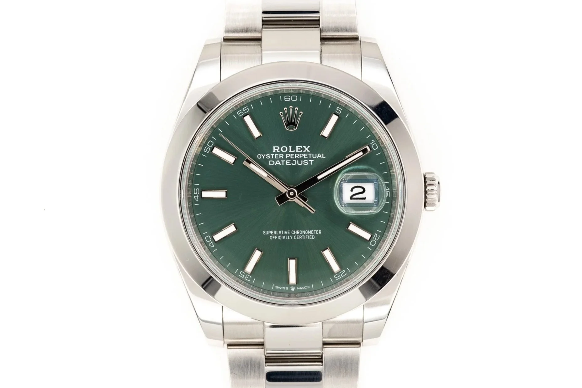 (T)41mm Stainless Steel Rolex Oyster Perpetual Datejust Automatic Mint Green Wristwatch