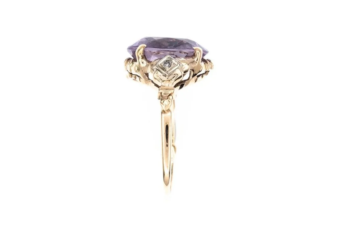 (S)White Yellow Gold Diamond Amethyst Gemstone Ring