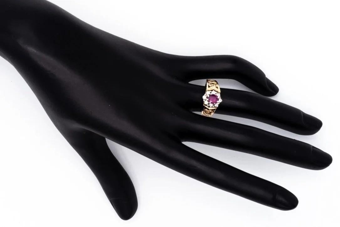 (H)Yellow White Gold Diamond Ruby Gemstone Ring