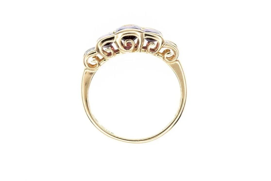 (F)Yellow Gold Diamond Rhodolite Garnet Gemstone Ring