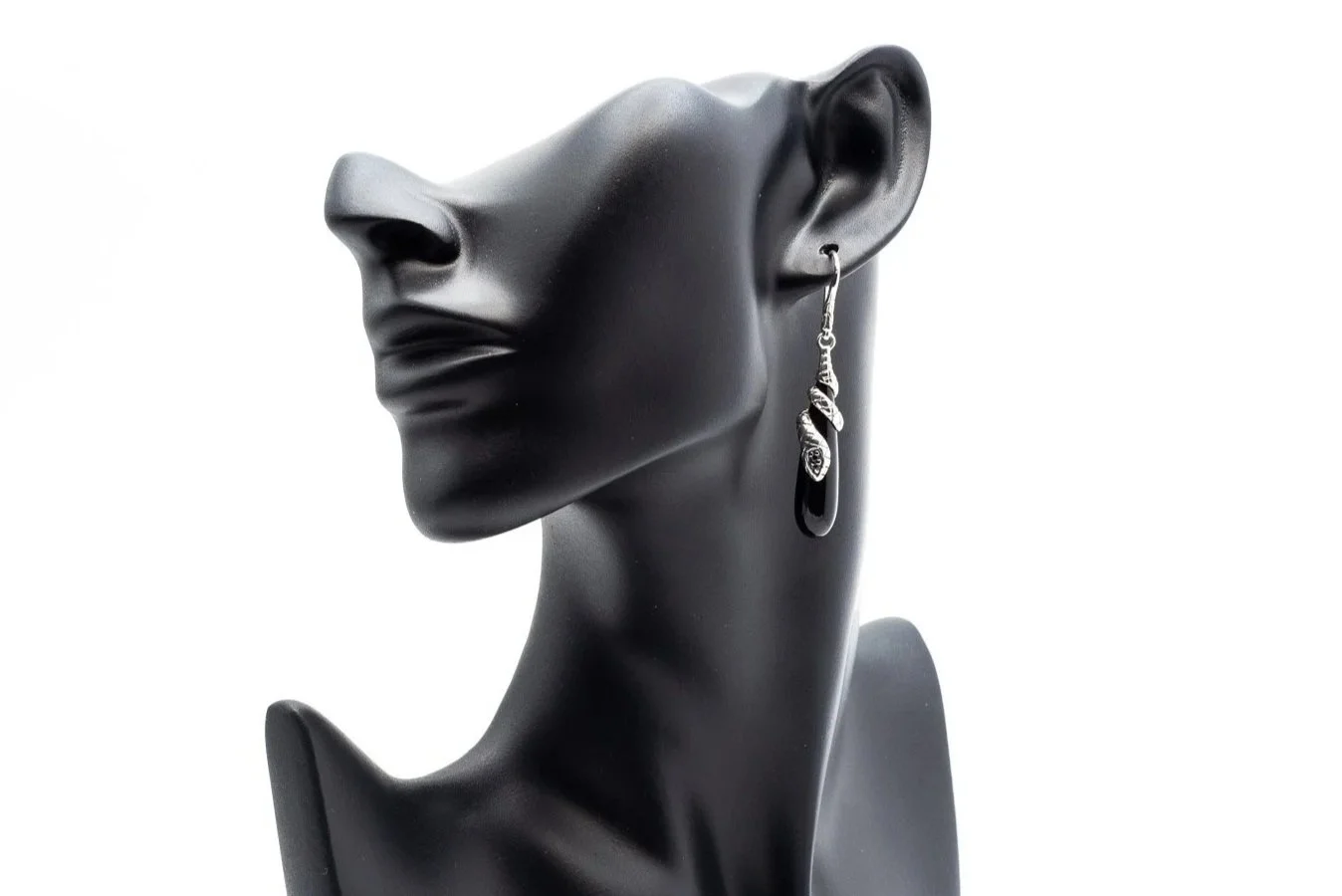 (F)Sterling Silver Black Onyx Sapphire Drop Dangle John Hardy Hook Earrings