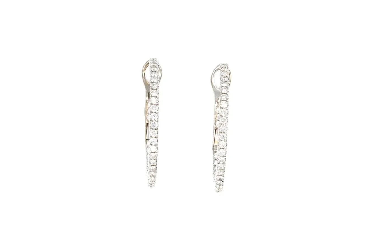 (T)White Gold Round Brilliant Cut Hinged Back Hoop Earrings