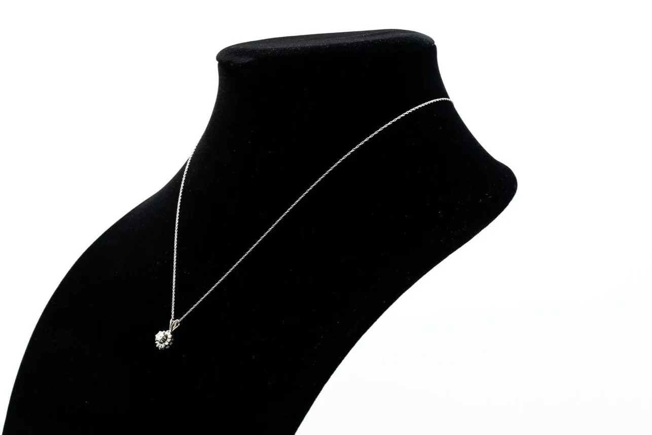 (S)White Yellow Gold Old European Cut Diamond Cluster Pendant