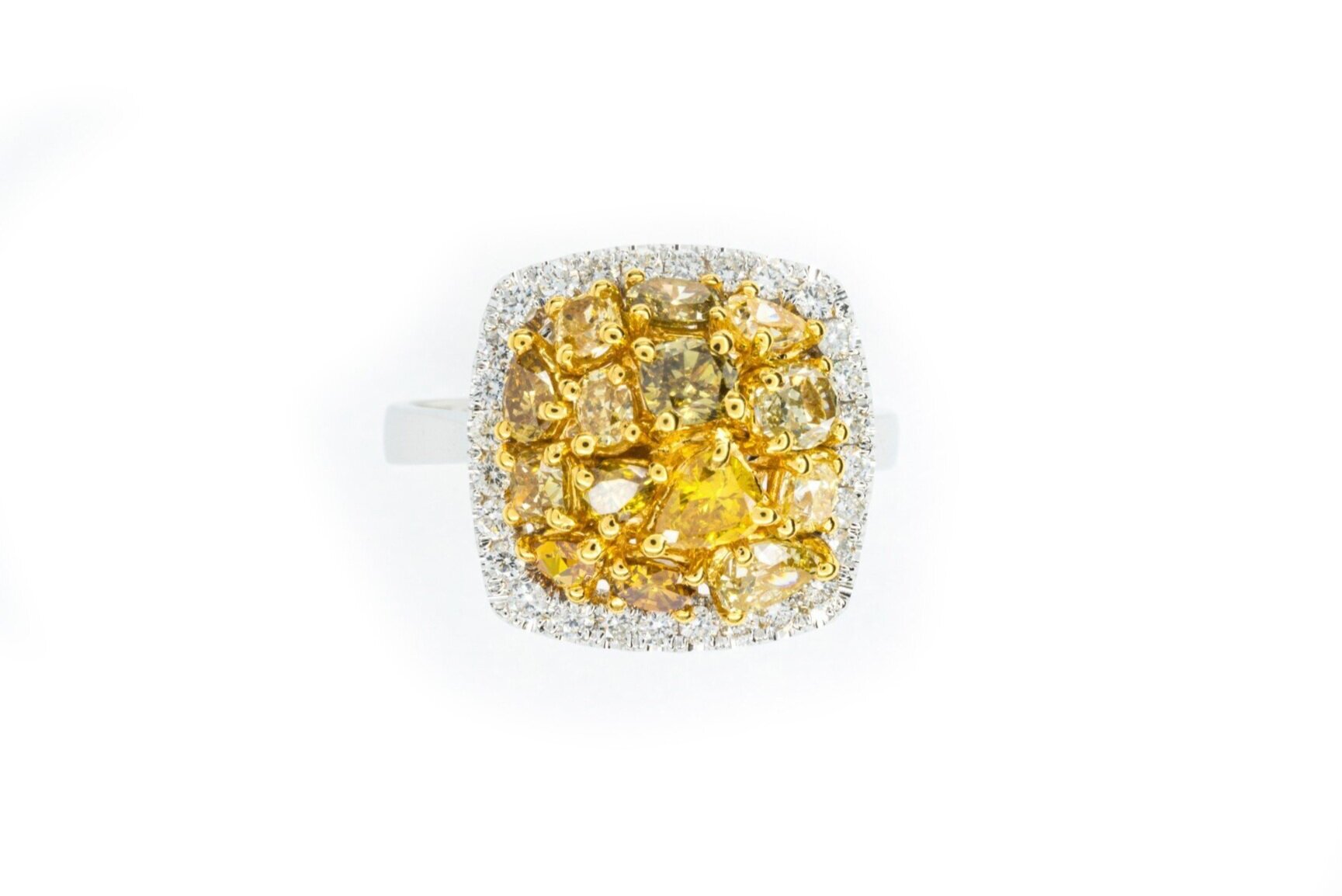 (T)White Yellow Gold Cushion Pear Cut Yellow Diamond Ring