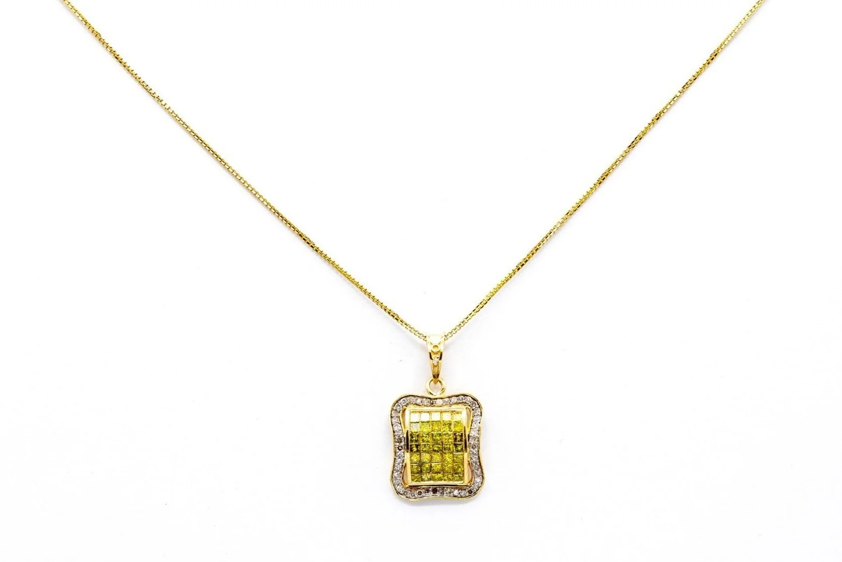 (T)Yellow Gold Princess Single Cut Diamond Pendant Necklace