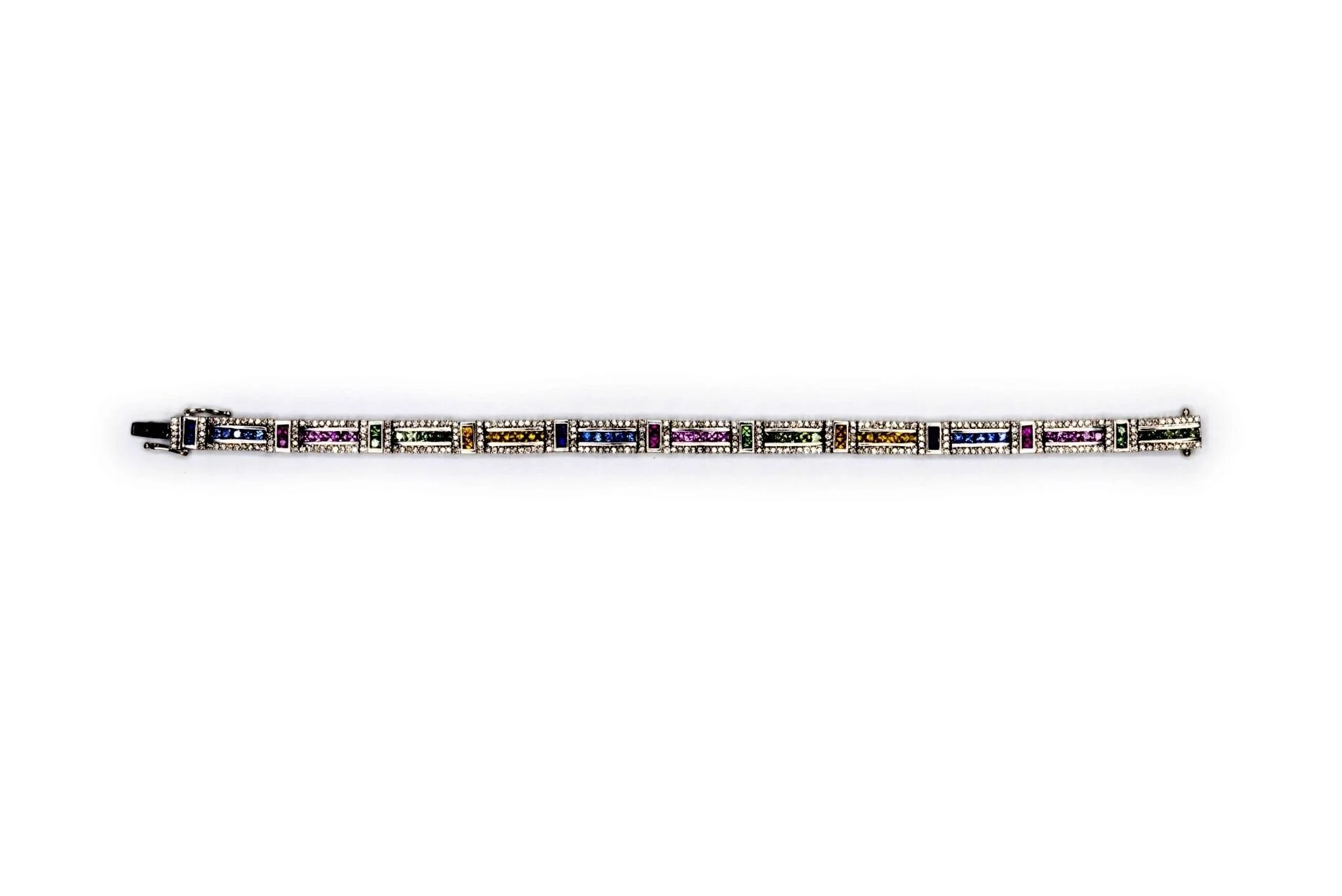 (T)White Gold Sapphire Round Brilliant Cut Diamond Tennis Bracelet