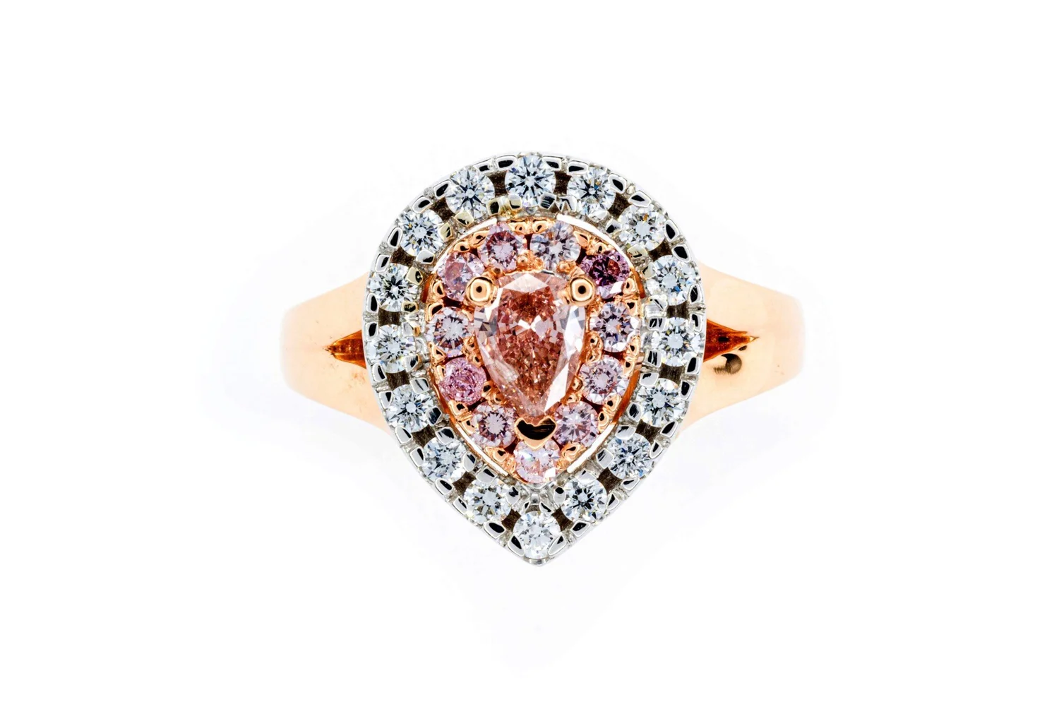 FRE-200 White Rose Gold Pear Brilliant Cut Natural Fancy Pink